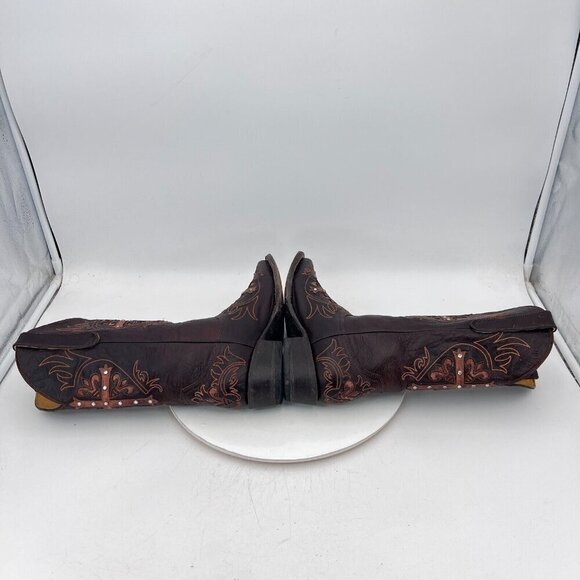 Cavenders Women Size 6.5C Dark Brown Spike Leather Pull On Western Cowboy Boot - Picture 6 of 16